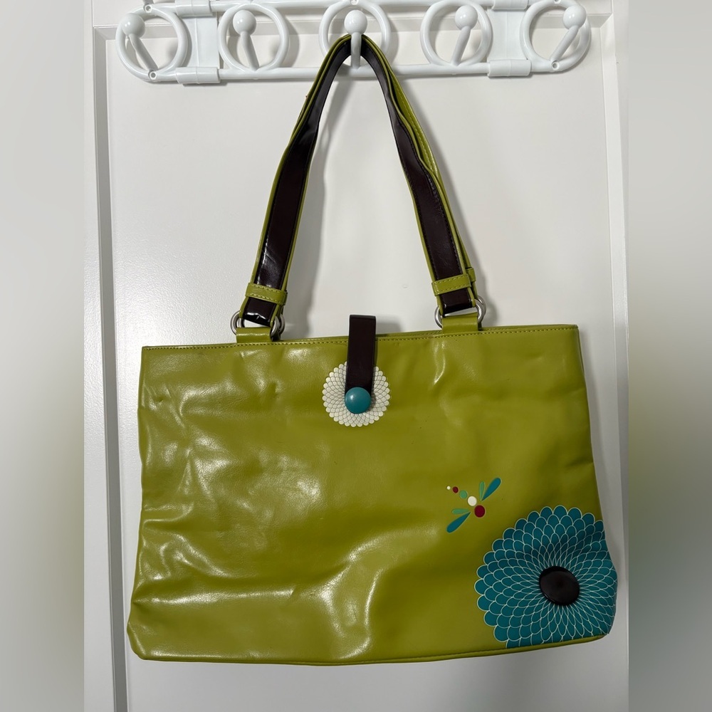 Stylish Green And Blue Women's Vegan Leather Tote Bag